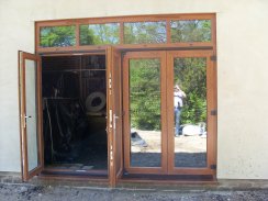 Bi-folding doors partially open.
